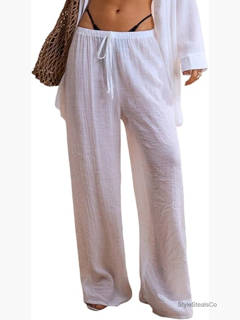 Wide Leg Drawstring Swimsuit Cover Up Beach Pants Loose Fit